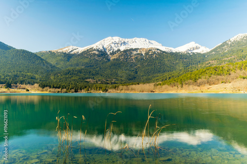 Reflections at Lake Doxa in Greece. A famous touristic destination.  