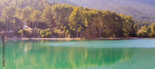 Lake Doxa in greece on sunny day. 