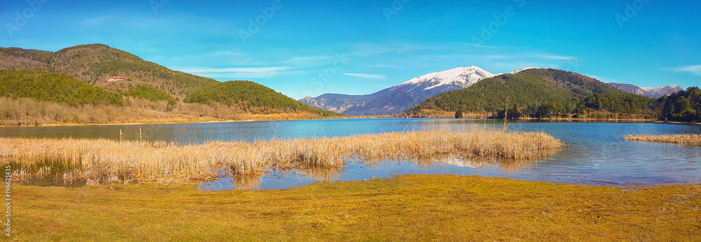 Doxa lake in Greece on a beautiful day.
