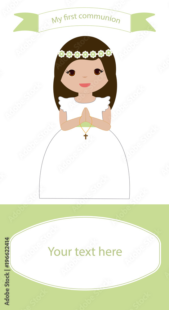 Communion Reminder Girl with white and green dress Stock Vector | Adobe ...