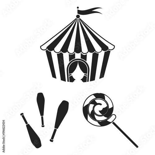 Circus and attributes black icons in set collection for design. Circus Art vector symbol stock web illustration.