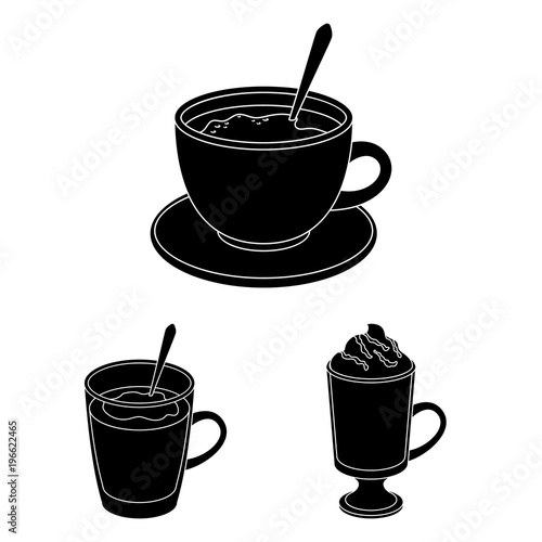 Different kinds of coffee black icons in set collection for design. Coffee drink vector symbol stock web illustration.