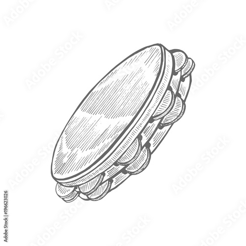 Tambourine. Musical Instrument in Hand Drawn Style for Surface Design Fliers Prints Cards Banners. Vector Illustration