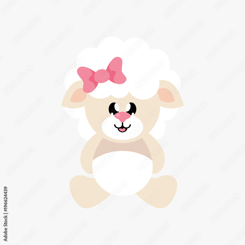 cartoon cute sheep girl sitting with bow cartoon cute sheep girl sitting with bow