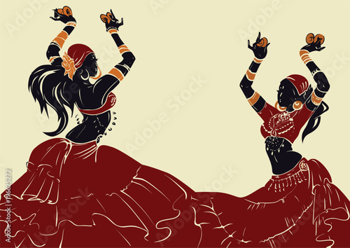Tribal Fusion bellydance dancer stencil silhouette graphic design © JeraRS