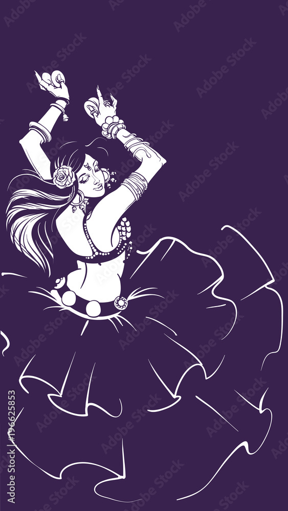 Tribal Fusion bellydance dancer line drawing graphic design