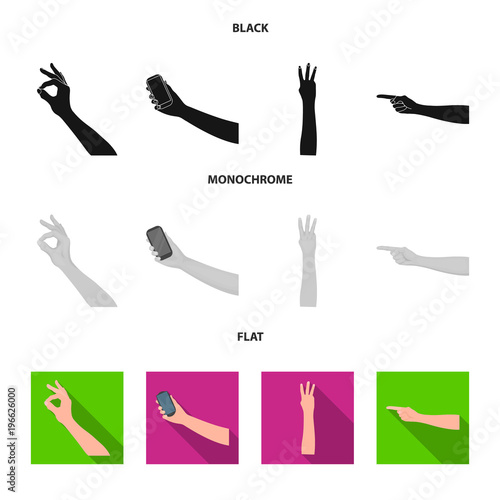 Sign Language black, flat, monochrome icons in set collection for design.Emotional part of communication vector symbol stock web illustration.