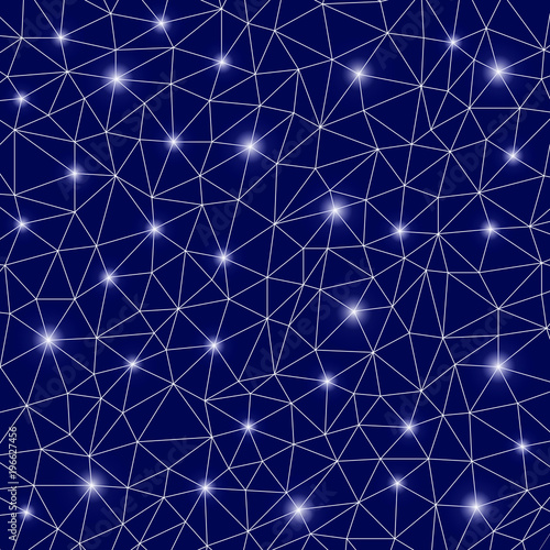 Abstract blue space background with connecting lines and stars. Vector science background.