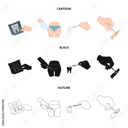 Tooth, X-ray, instrument, dentist and other web icon in cartoon,black,outline style.surgeon, abscess, scalpel icons in set collection.