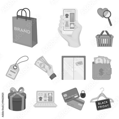E-commerce, Purchase and sale monochrome icons in set collection for design. Trade and finance vector symbol stock web illustration.