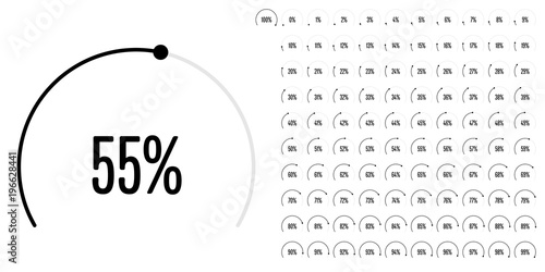 Set of circular sector percentage diagrams from 0 to 100 ready-to-use for web design, user interface (UI) or infographic - indicator with black