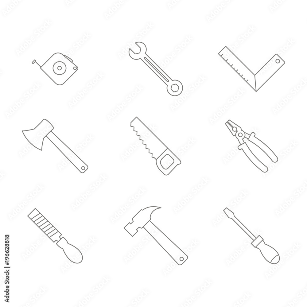 monochrome set with hand tools icons for your design monochrome set with hand tools icons for your design