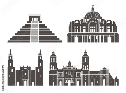 Mexico set. Isolated Mexico architecture on white background