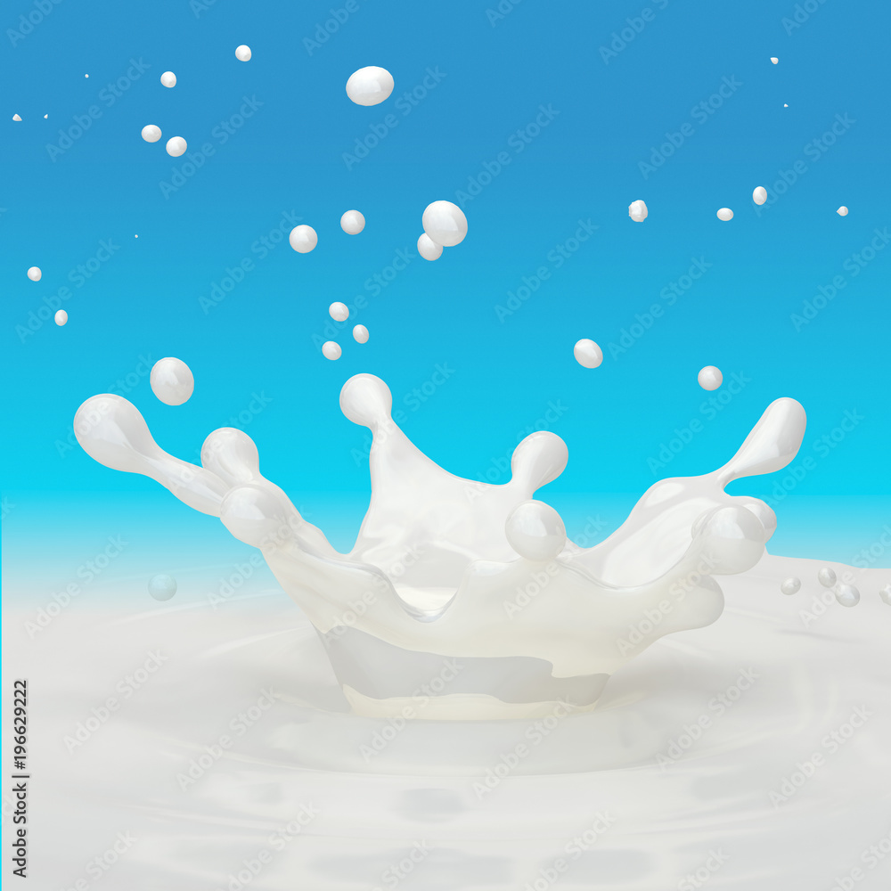 Milk splash with droplets isolated. 3D illustration Milk splash with droplets isolated. 3D illustration