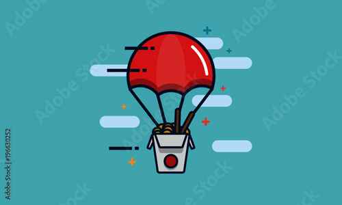 Parachute with Chinese Takeaway Food Delivery Concept