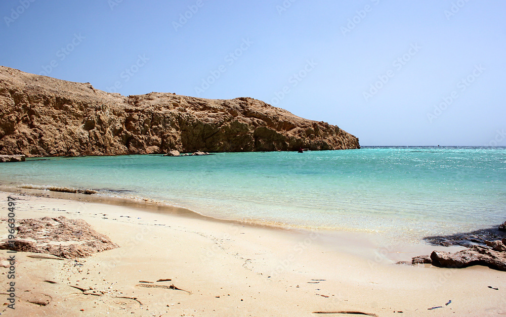 Beautiful white beach and clear sea in Egypt