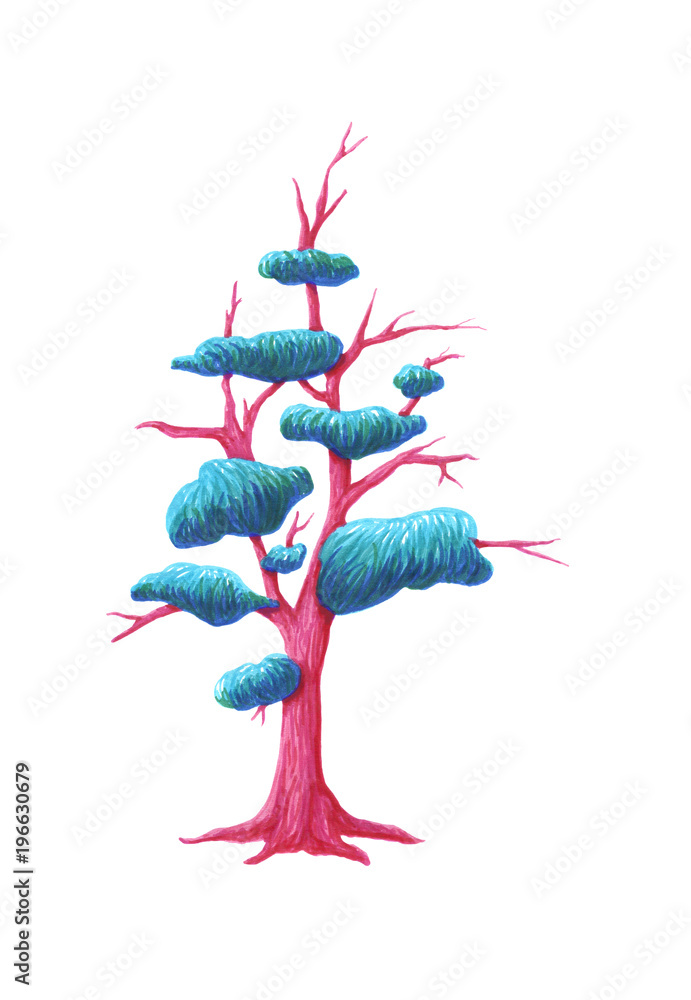 Obraz premium dessin arbre rose et bleu fait main, feutre