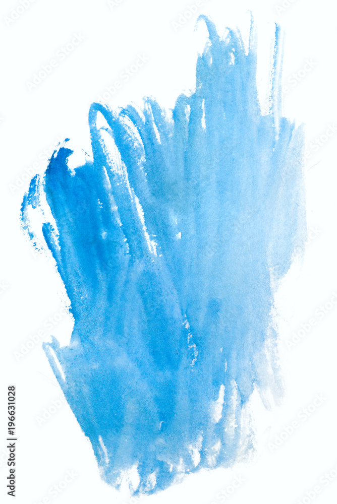 blue saturated transparent spot of watercolor paint, random shape, for design with uneven edges.