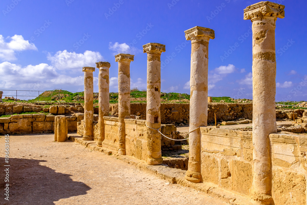 ruins of ancient columns in the Paphos Museum, Cyprus