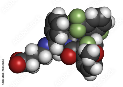 Elagolix drug molecule  gonadotropin-releasing hormone receptor antagonist . 3D rendering. Atoms are represented as spheres with conventional color coding.