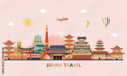 Japan travel. Travel and tourism background. Japan skyline. Vector illustration