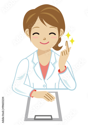 白衣　女性　指さし　アイディア