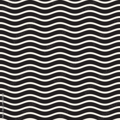 Vector Seamless Black and White Wavy Lines Pattern. Abstract Geometric Background