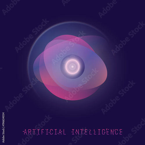 AI technology concept. Futuristic artificial intelligence. Camera eye with gradient circles and glowing. Digital ai vector illustration. Computer communication interface.