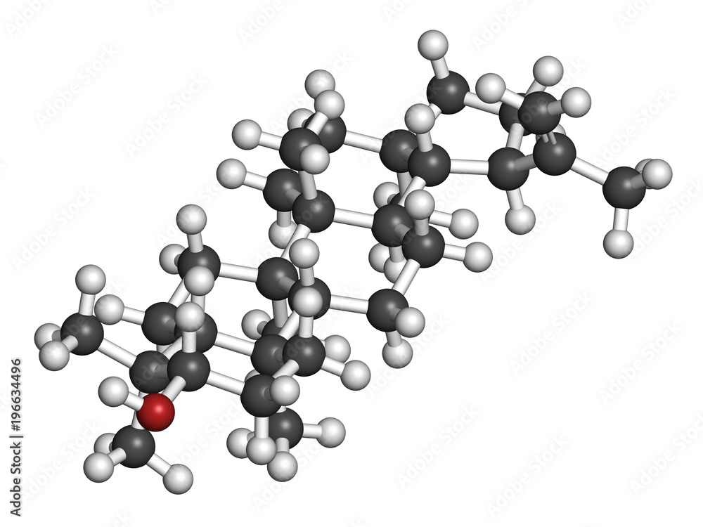 Lupeol molecule. 3D rendering. Atoms are represented as spheres with conventional color coding: hydrogen (white), carbon (grey), oxygen (red). Lupeol molecule. 3D rendering. Atoms are represented as spheres with conventional color coding: hydrogen (white), carbon (grey), oxygen (red).