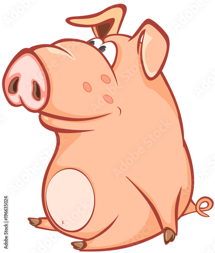  Illustration of a Cute Pig. Cartoon Character 