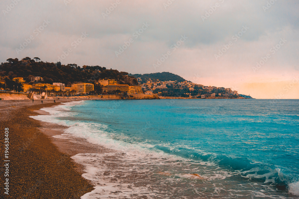 beach at nice in the afternoon