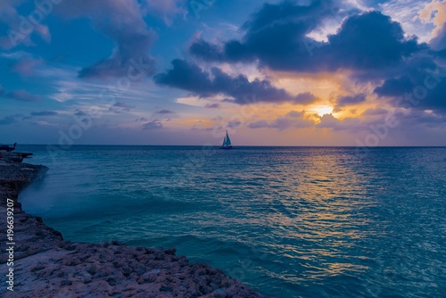 colorful sunset on the coast of the Caribbean Sea Island of Aruba