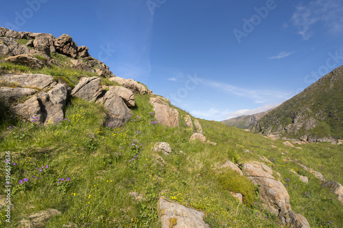 panorama and mountain of nyksund to the Lofoten islands in Norway photo