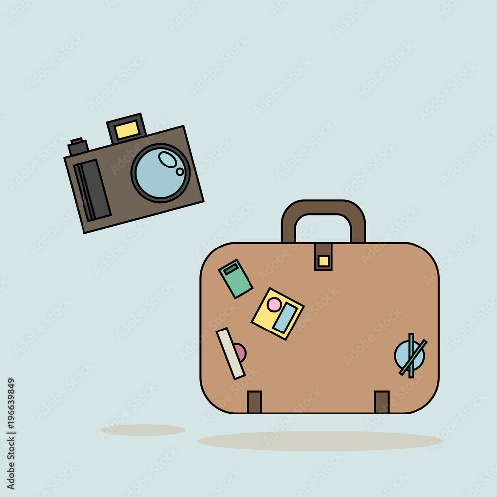 Чемодан и фотоаппарат Stock Vector | Adobe Stock