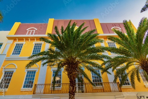 colorful architecture in Caribbean style on the island of Aruba in the antilles of the Dutch city of Oranjestad © DD25