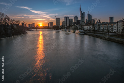 The skyline of the banking metropolis in Frankfurt am Main during a beautiful sunset. Frankfurt  Germany   5 March 2018 