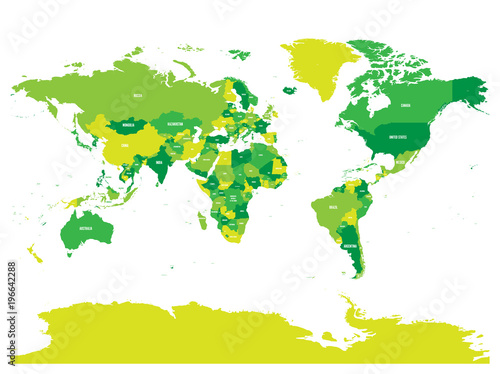 Horizontally flipped political map of World. Mirror reflection. Vector illustration.