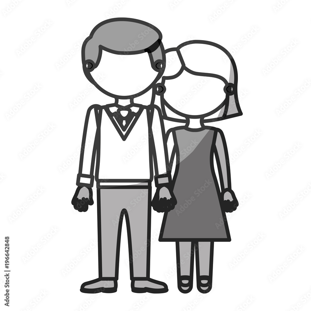 silhouette monochrome shading faceless couple woman with short hair and man with bowtie and taken hands vector illustration silhouette monochrome shading faceless couple woman with short hair and man with bowtie and taken hands vector illustration