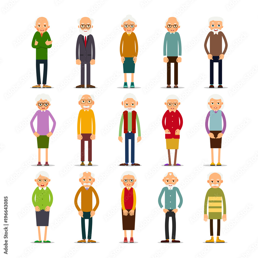 Old people. Set of diverse elderly people with avatars isolated on white background. Caucasian aged people. Elderly men and women. Illustration in flat style Old people. Set of diverse elderly people with avatars isolated on white background. Caucasian aged people. Elderly men and women. Illustration in flat style