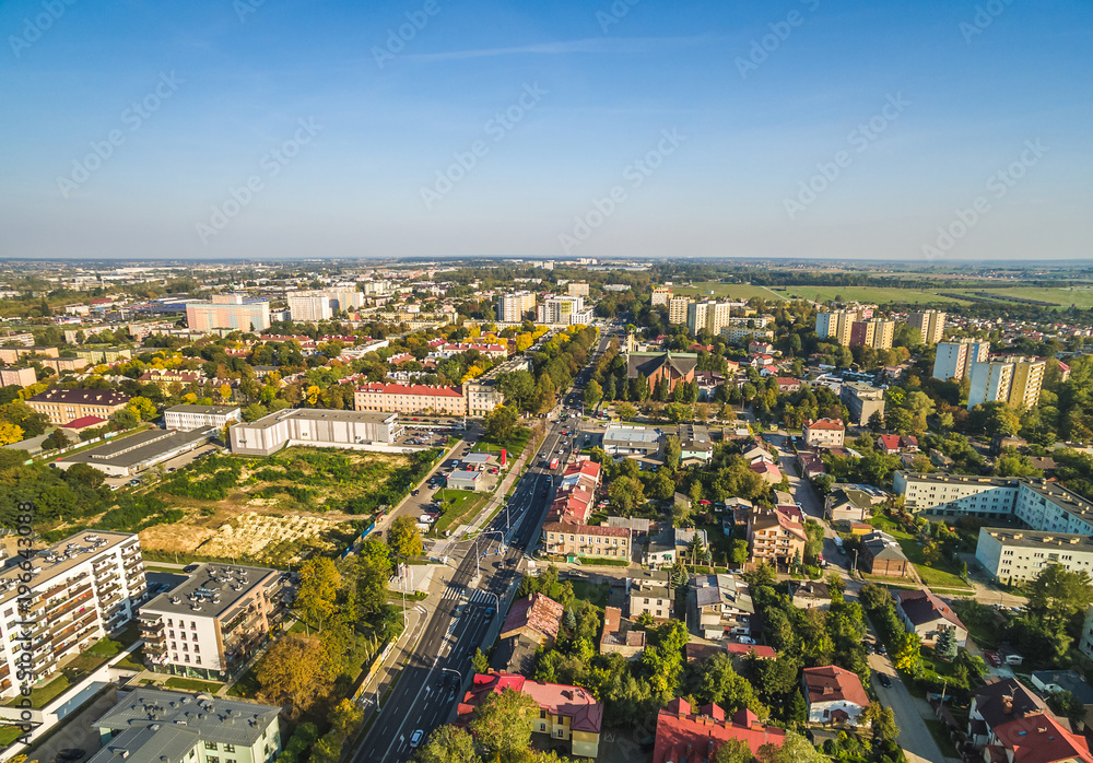 Lublin krajobraz dzielnicy Bronowice widziany z lotu ptaka. Okolice Drogi Męczenników Majdanka. 