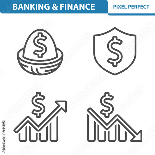 Banking and Finance Icons. Professional, pixel perfect icons depicting various banking, finance and money concepts. EPS 8 format.