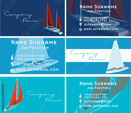 Yacht club business card design with sail boat