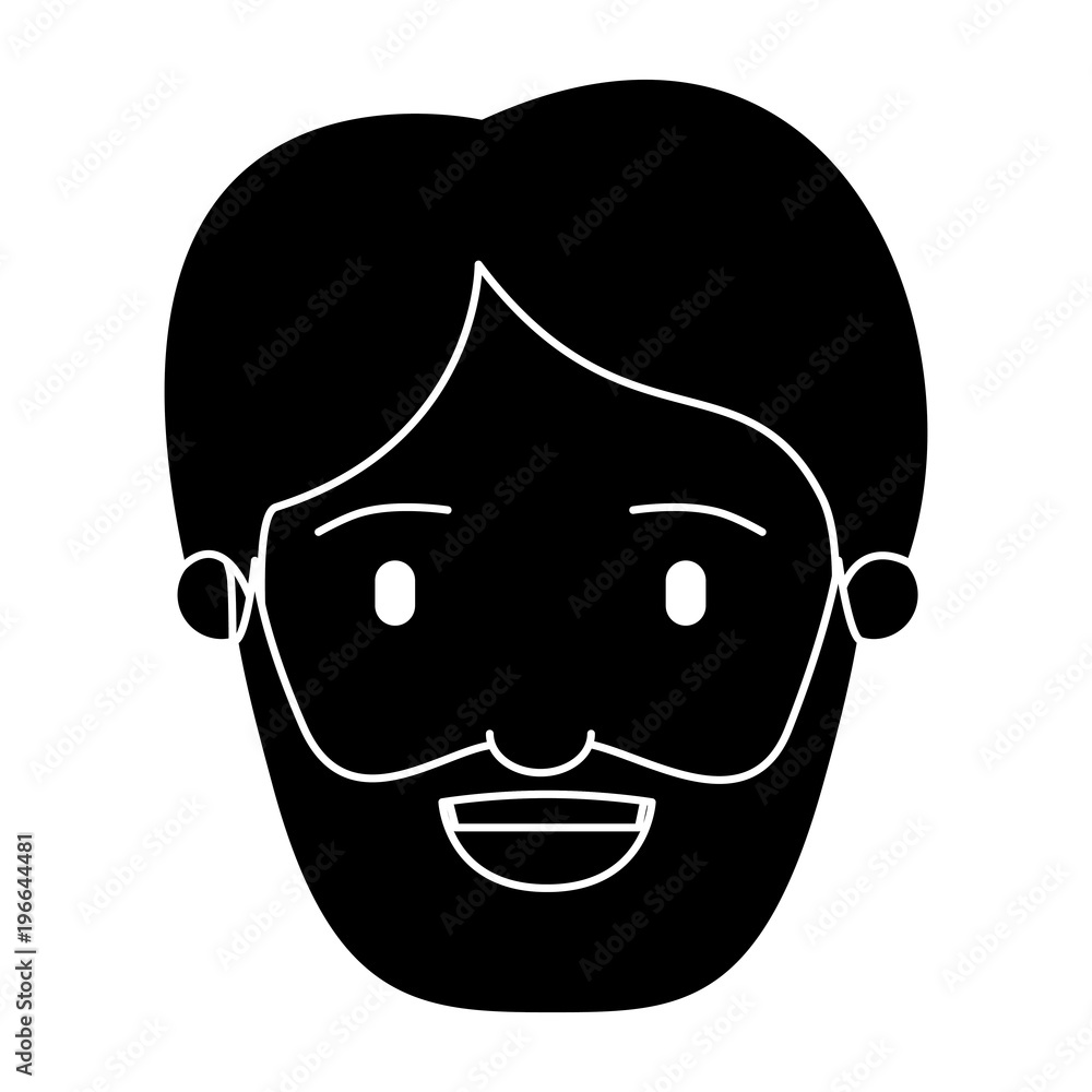 silhouette black front view face man bearded vector illustration
