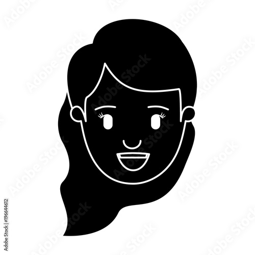silhouette black front view face woman with wavy side hair vector illustration