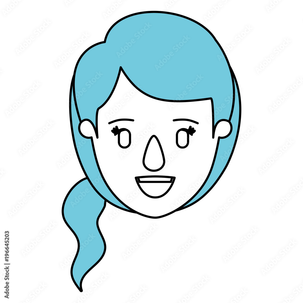 silhouette cartoon front view face closeup woman with blue side ponytail hair vector illustration silhouette cartoon front view face closeup woman with blue side ponytail hair vector illustration