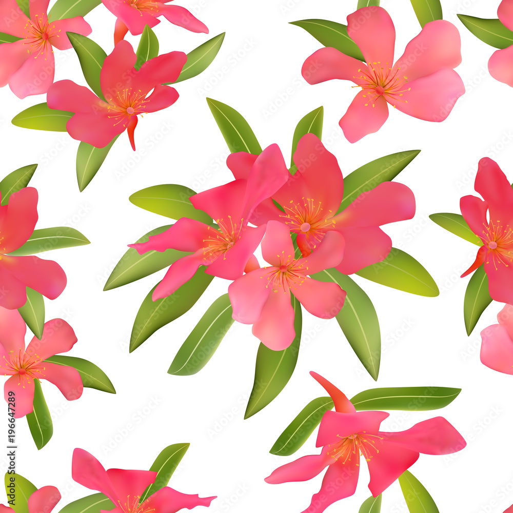 Seamless pattern with tropical red flowers Beautiful blossom pla