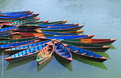 Colourful paddling boat Pokhara Nepal