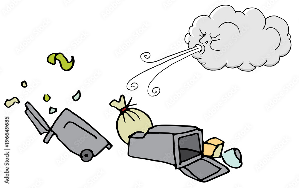 Windy Day Trash Cans and Cloud Blowing Wind Stock Vector Adobe Stock