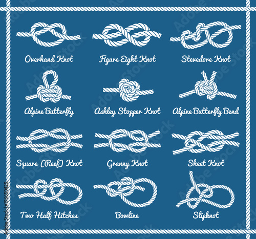 Set of rope knots, hitches, bows bends. Part 1 3
