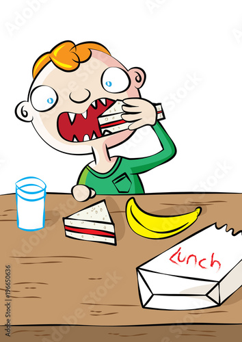 cute white boy having lunch in school